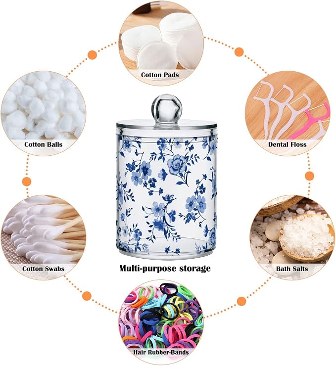 Kigai Cotton Swabs Organizer Blue Wildflowers Qtip Holder Dispenser - Image 4