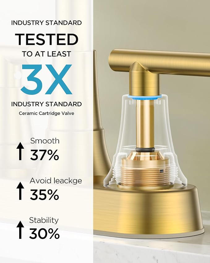 FORIOUS 4 Inch Bathroom Sink Faucet 2 Hole, Brushed Gold Vanity Faucet - Image 5