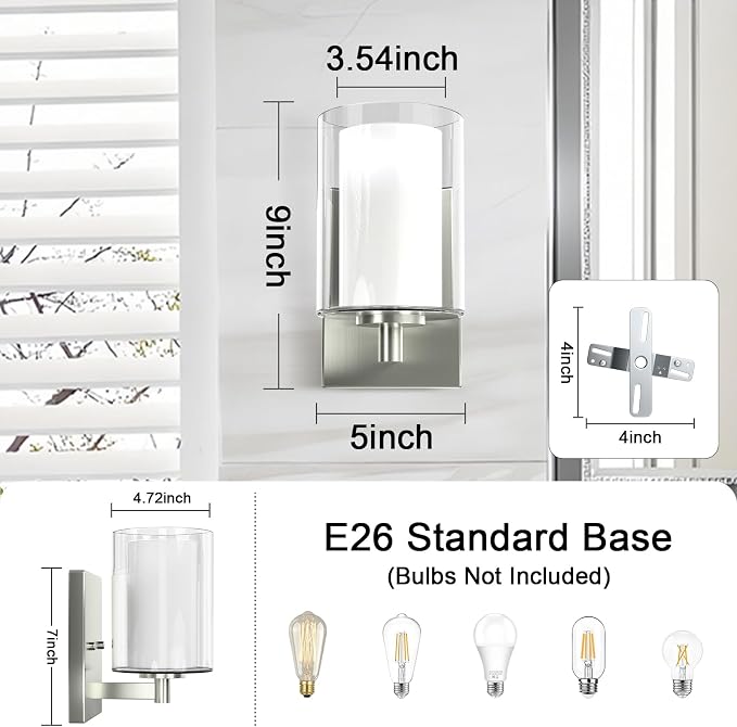 Wall Sconces Set of Two: Bathroom Sconce of 2, E26 Base Hardwired Farmhouse - Image 6
