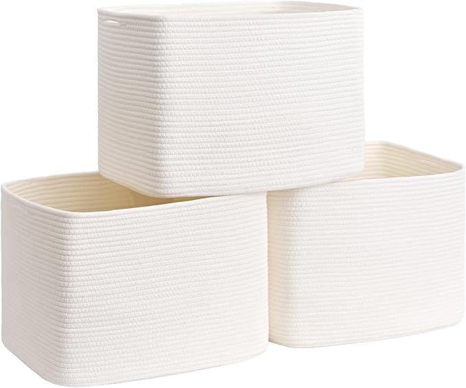 3 Pack Cube Storage Bin, 17”x12”x12” Cotton Rope Woven Baskets by Degeyoyo