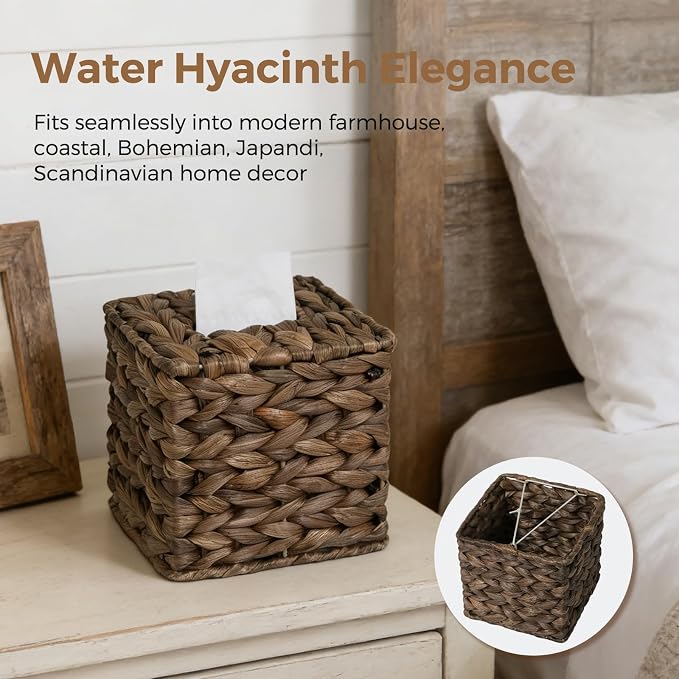 Tissue Box Cover, Square Wicker Tissue Box Holder Facial Tissues Boxes - Image 4