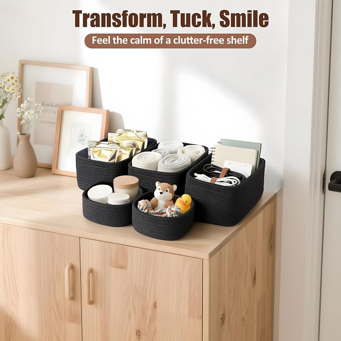 5-Pack Small Woven Rope Storage Baskets – 2 Sizes Organizer Bins - Image 5