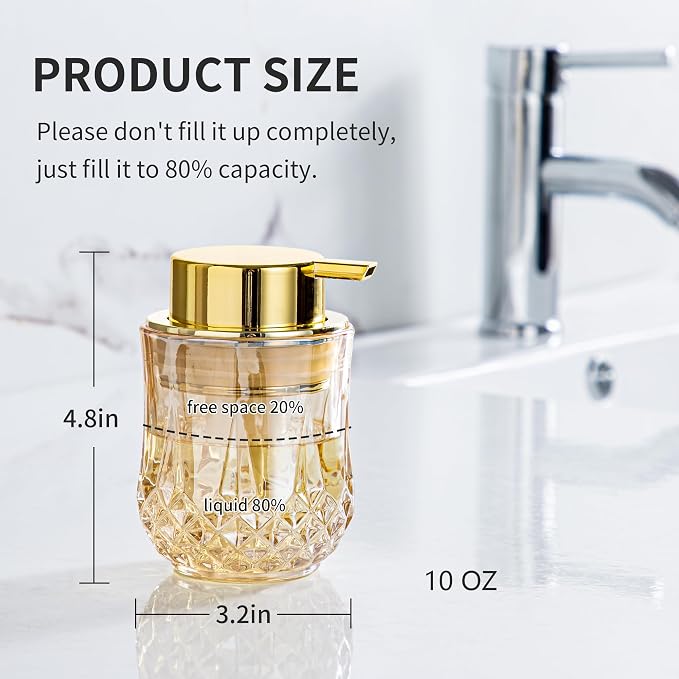 Gold Foaming Soap Dispenser, Bathroom Hand Foam Soap Dispensers, Glass - Image 3