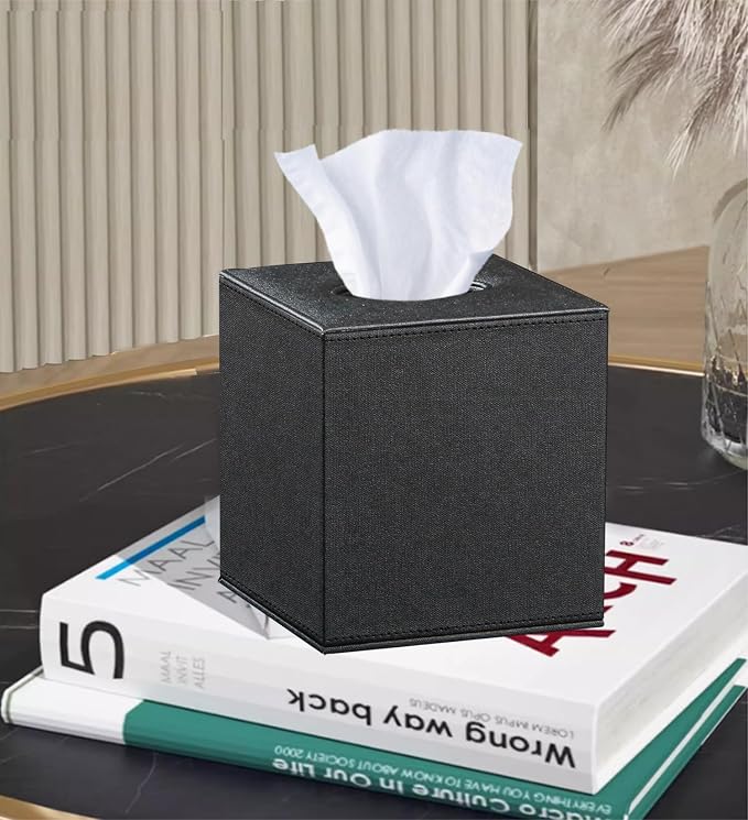Leather Tissue Box Cover Square, Decorative Cube Tissue Box Holder - Image 2