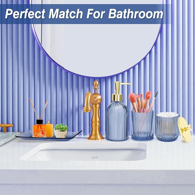 Jenseits Blue Bathroom Accessories, Toothbrush Holder, Apothecary Jar, Vanity - Image 3