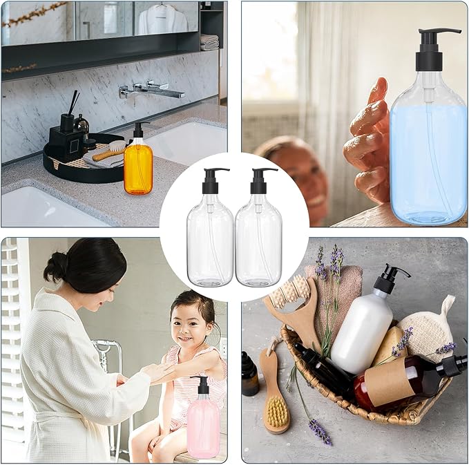 17 Ounce Clear Plastic Pump Bottle Dispenser, Refillable Empty Bottle Container - Image 7