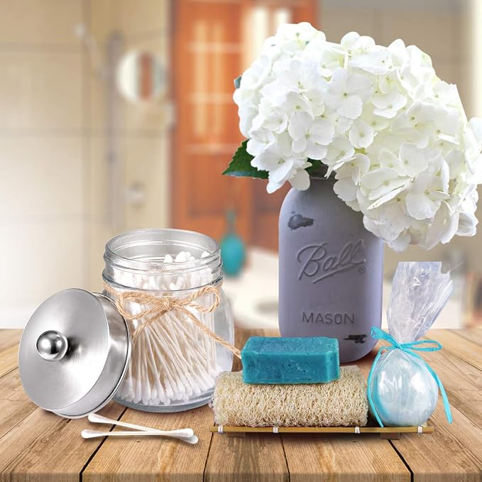 SheeChung Small Mason Jar, Glass Qtip Holder, Apothecary Jars - Image 3