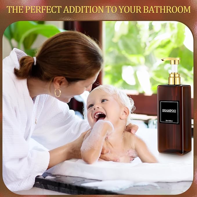 Gejoy 12 Pack Amber Shampoo and Conditioner Dispenser Bottles, 17 Oz/ 500ml - Image 7
