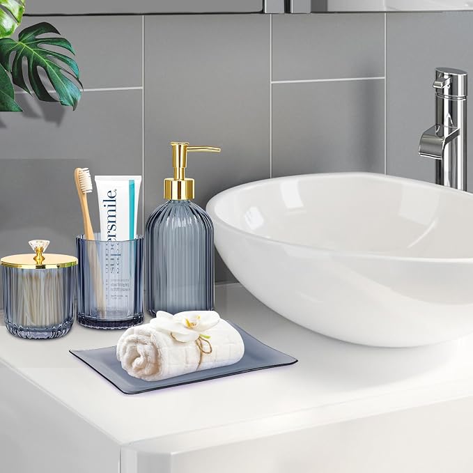 Haturi Bathroom Accessories Set, Toothbrush Holder, Apothecary Jar, Vanity Tray - Image 2