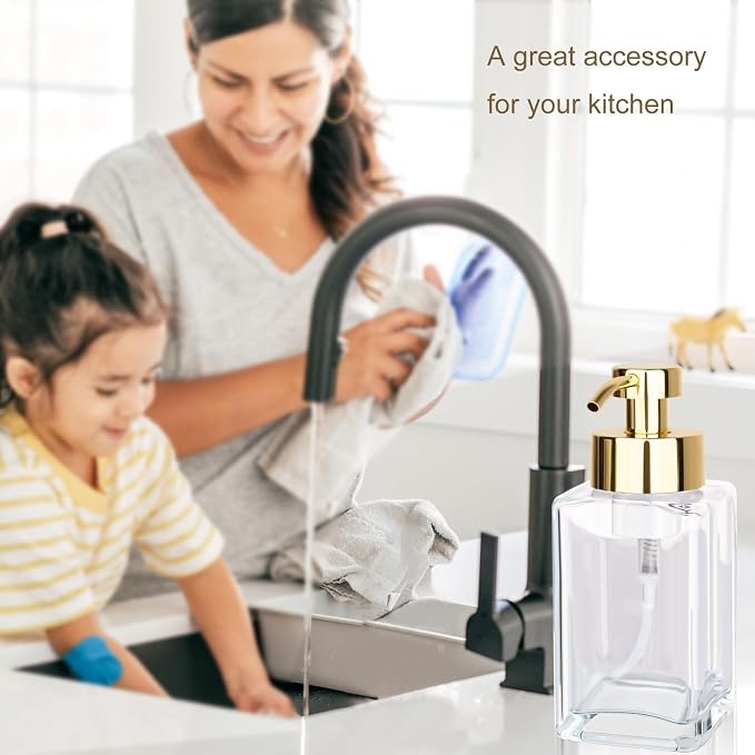 Foaming Soap Dispenser with Stainless Steel Pump, 12oz Refillable Glass Liquid - Image 5