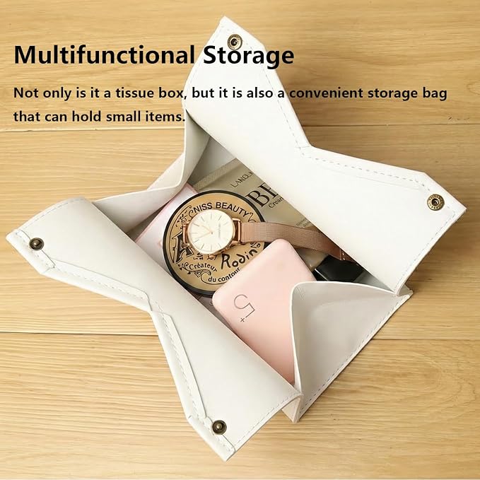 Light Blue Chinoiserie Tissue Box Cover Rectangle, PU Leather Decorative Facial - Image 5