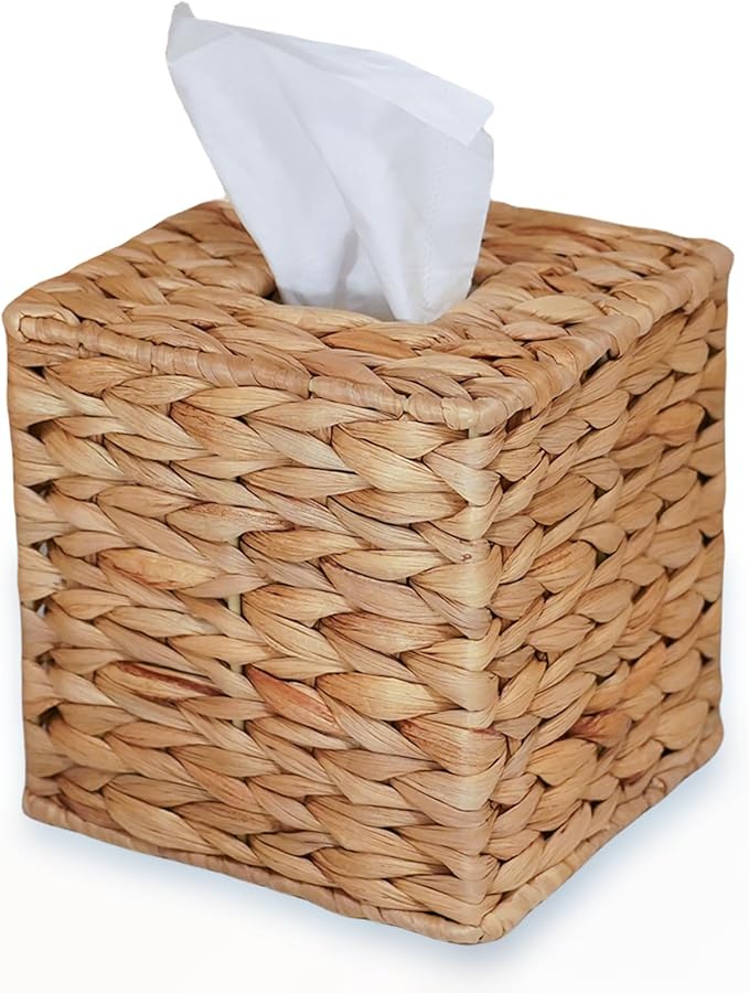 PINXIURY Water Hyacinth Handwoven Tissue Box Cover, Natural Handmade Wicker by PINXIURY