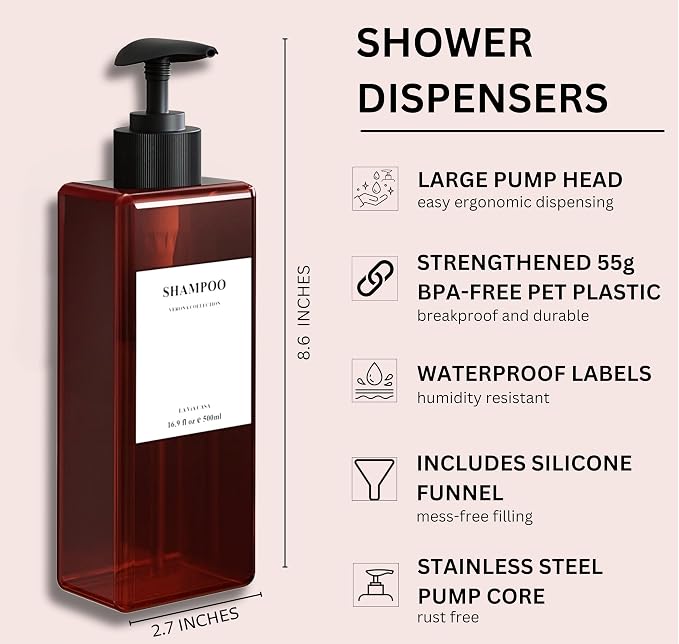 Shampoo and Conditioner Dispenser | 3 Plastic Amber | Shampoo Dispenser - Image 2