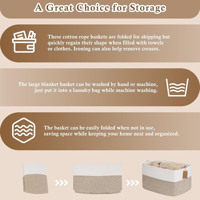 Goodpick Woven Storage Basket, 22”x17”x12” Large Blanket Storage - Image 7
