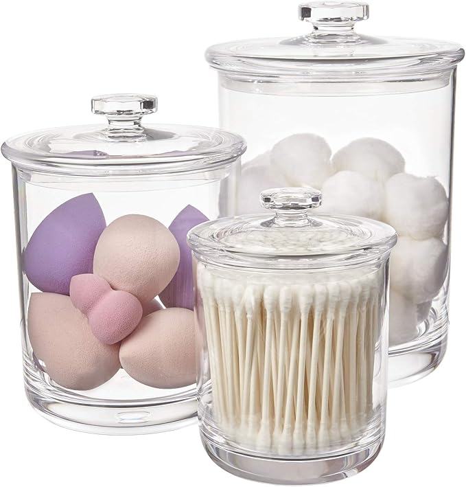 STORi 3-Pack Premium Quality Clear Plastic Qtip and Cotton Ball Holders by STORi