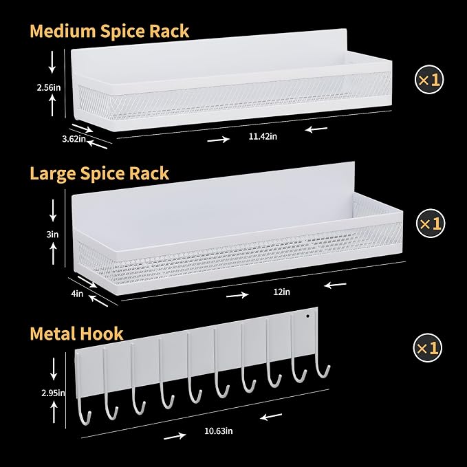 3-Pack Magnetic Spice Rack for Refrigerator, Moveable Shelf - Image 4