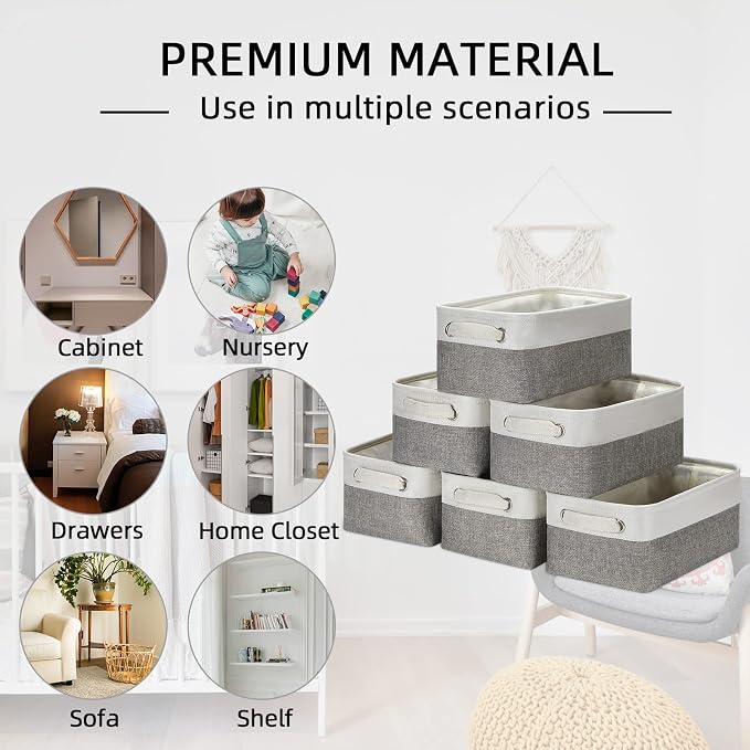 HNZIGE Small Organizer Bins for Shelf, Small Fabric Collapsible Baskets for - Image 4
