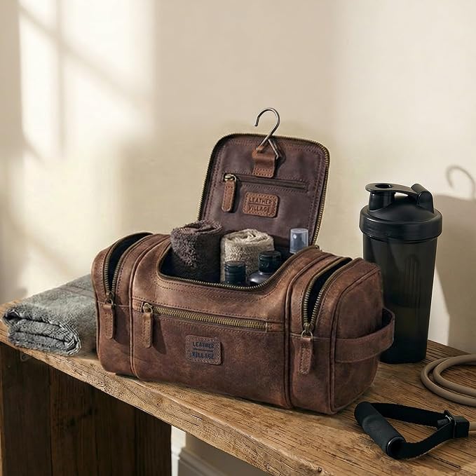 LEATHER VILLAGE Genuine Leather Travel Dopp Kit - Image 8