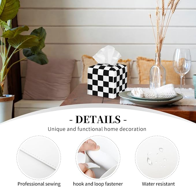 Black and White Checkerboard Tissue Box Cover Square, Square Grid Checkered - Image 3