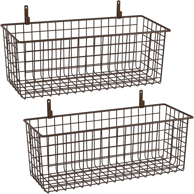 2 Sets Extra Large Hanging Wall Basket, WallmountedFruit Vegetable Toy Snack by KINLINK
