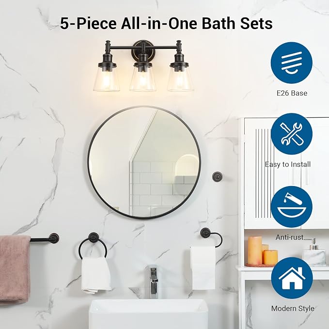 DEWENWILS Bathroom Light Fixtures, 5-Piece All-in-One Bathroom Vanity Lights - Image 2