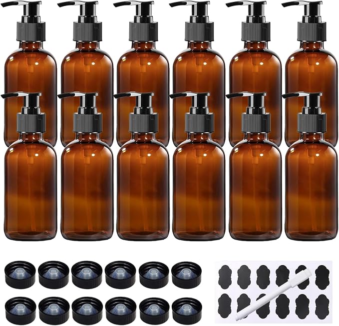 12 Pack 8 oz Amber Glass Bottles by BPFY