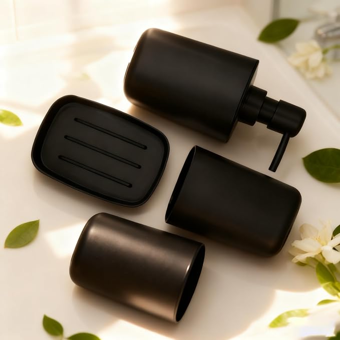 Matte Black Bathroom Accessory Set, 4-Piece Plastic Bathroom Accessory Set - Image 5