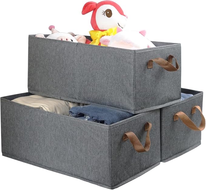 Pack of 3 Large Capacity Storage Bins Closet Organizer System, Sturdy Foldable - Image 6