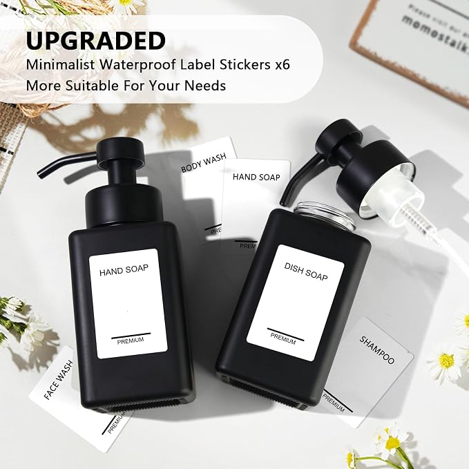 Black Foaming Hand Soap Dispenser 2 Pack, 12oz/350ml Glass Foaming Soap - Image 5