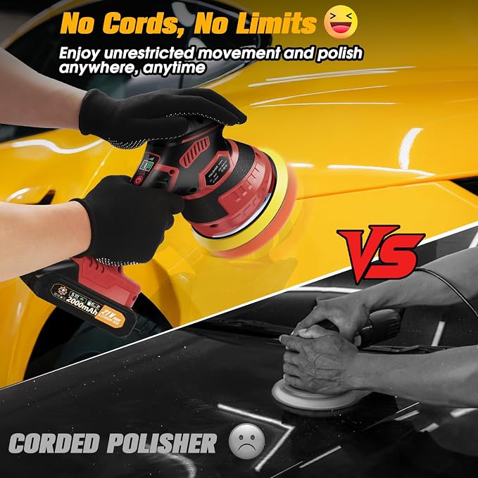 Cordless Car Buffer Polisher kit 6-Speed Orbital Design, LED Display, - Image 2