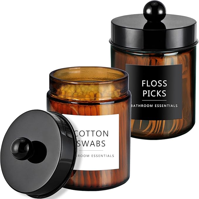 Amolliar Amber Glass Qtip Holder, Apothecary Jars by Amolliar
