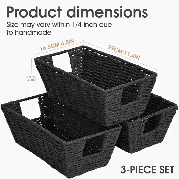 Paper Rope Storage Baskets for Shelves Organizing, Small Hand Woven Wicker - Image 2