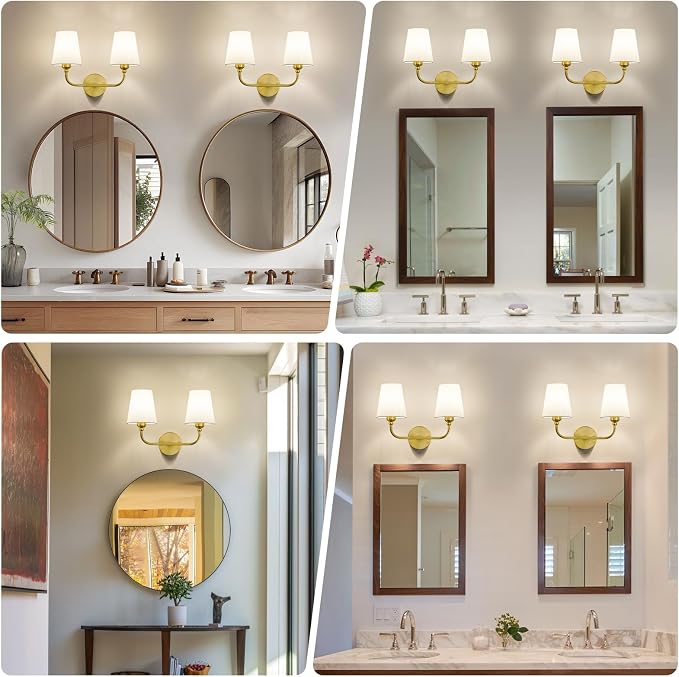 Bathroom Vanity Light, Brushed Gold Bathroom Light Fixtures, 2-Light Lighting - Image 2