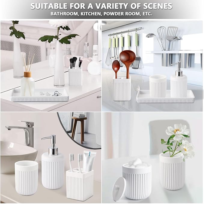 Resin White Bathroom Accessories Set 5 Pcs, Lotion Soap Dispenser, Toothbrush - Image 6