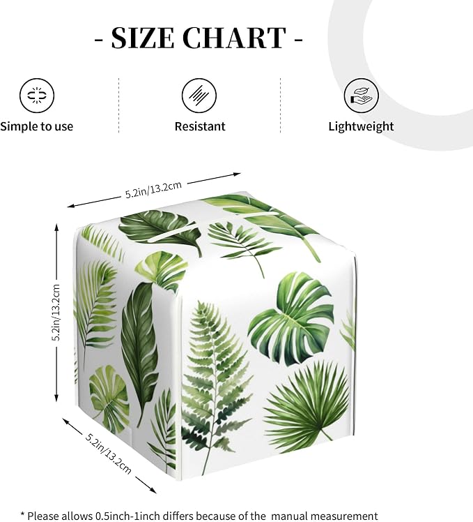 Green Tropical Leaves Tissue Box Cover Square, Watercolor Plant Palm Leaves - Image 4