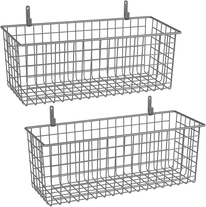2 Sets Extra Large Hanging Wall Basket, WallmountedFruit Vegetable Toy Snack by KINLINK