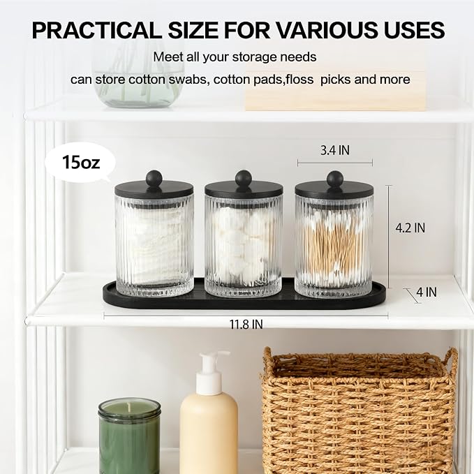 3 Pack Qtip Holder Bathroom Set, Cotton Pad Ball Swab Holder Cotton Round Floss - Image 3