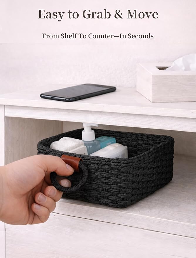 Storage Basket, Recycled Paper Rope Bathroom Basket Organizer, Mini wicker - Image 5