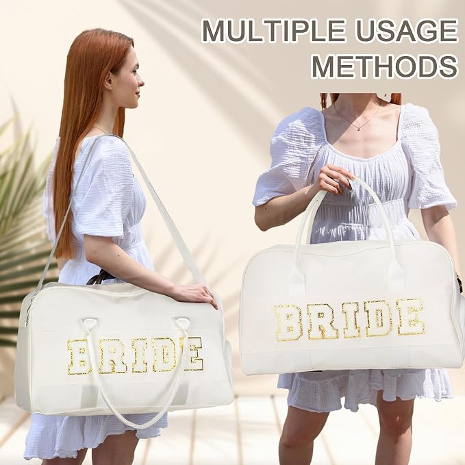 2 Pcs Wedding Weekender Bag Bride Groom Duffle Bag Chenille Letter Patch Travel - Image 3