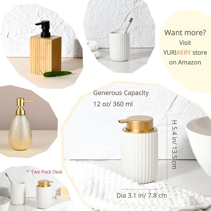 Speckled Matte White Ceramic Foam Soap Dispenser, 12 oz Refillable Pump - Image 6