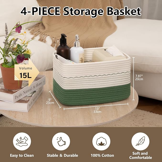 4 Pack Storage Baskets for Organizing, Decorative Cotton Rope Baskets for - Image 3