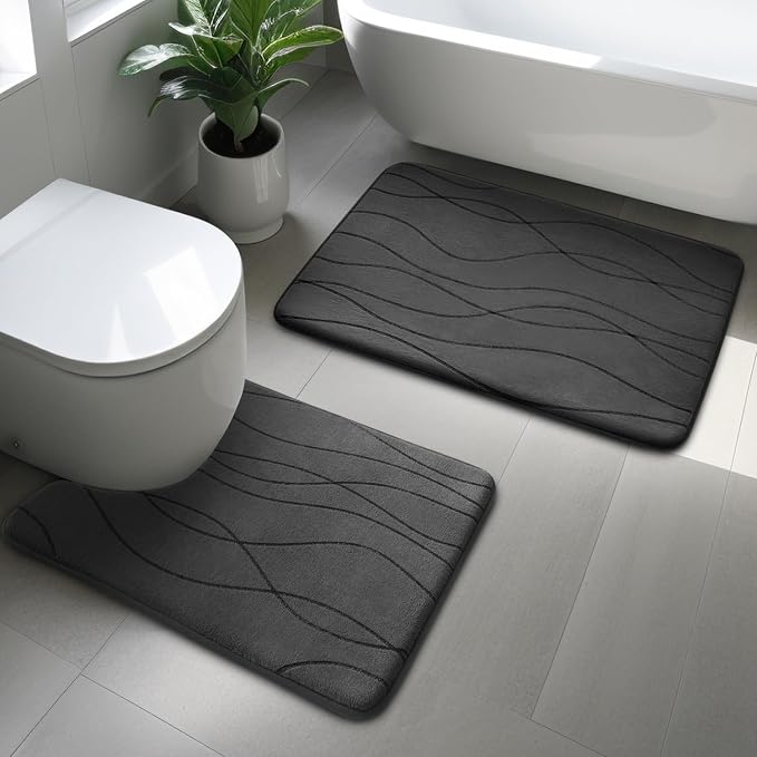 YIHOUSE Memory Foam Grey Bathroom Rug Sets 2 Piece, Ultra Absorbent Bath Mat - Image 7