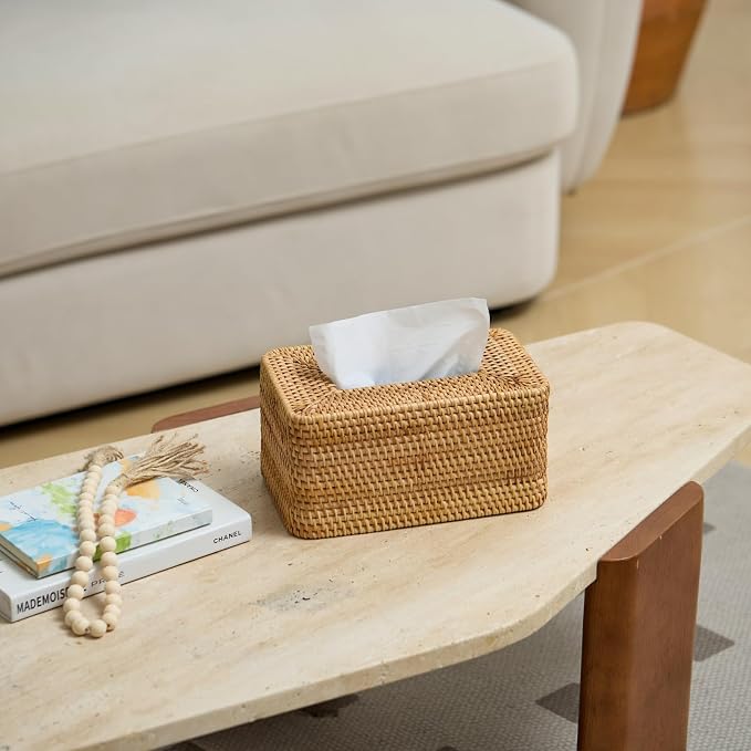 Rattan Tissue Box Cover, Rectangle Wicker Tissue Box Holder, Boho Tissue Box - Image 4