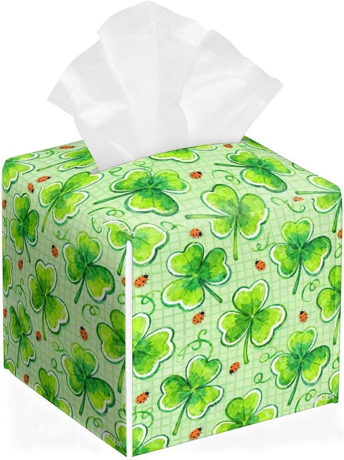 Lucky Clover Tissue Box Cover St. Patrick's Day Leather Tissue Box Holder by Unknown