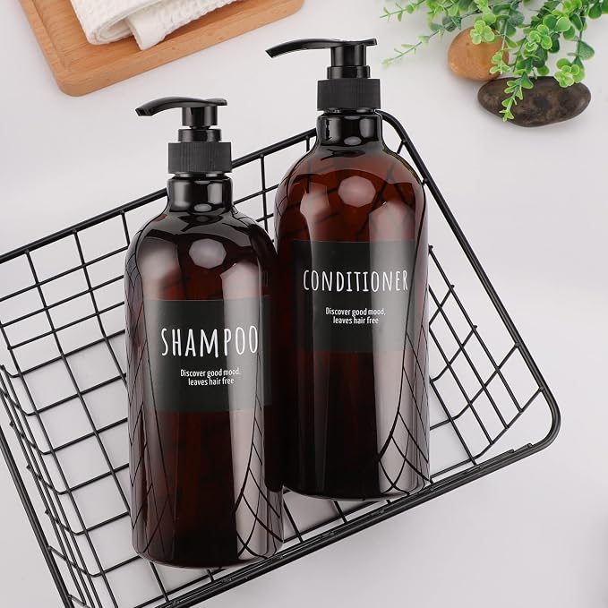 Empty Plastic Bottles with Labels, Segbeauty 33.8oz Large Brown Shampoo - Image 7