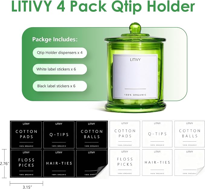 4 Pack Bathroom Organizers and Storage - 16 Oz Glass Qtip Holder & Cotton Pad - Image 5