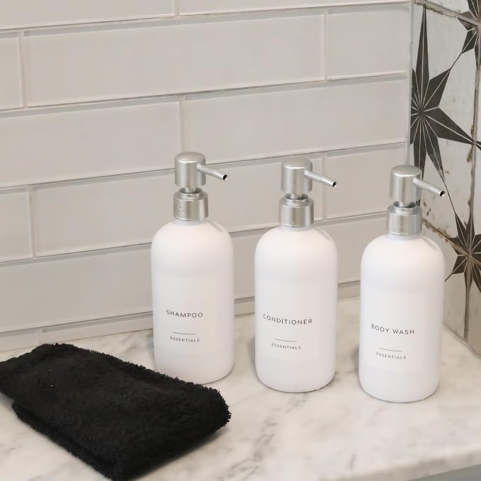 Stylish Shampoo and Conditioner Dispenser Set of 3 - Image 8