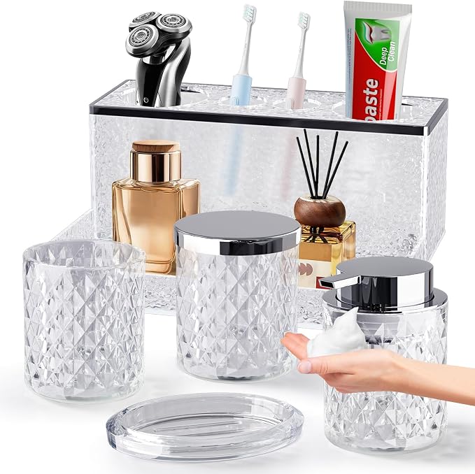 Glass Bathroom Accessories Set 5Pcs Crystal by BSSN