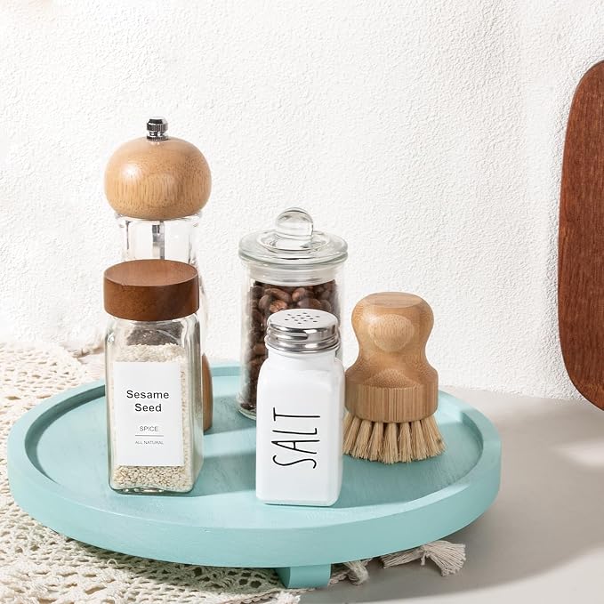 Round Decorative Tray Wood Bathroom Counter Organizer Farmhouse Kitchen Decor - Image 4