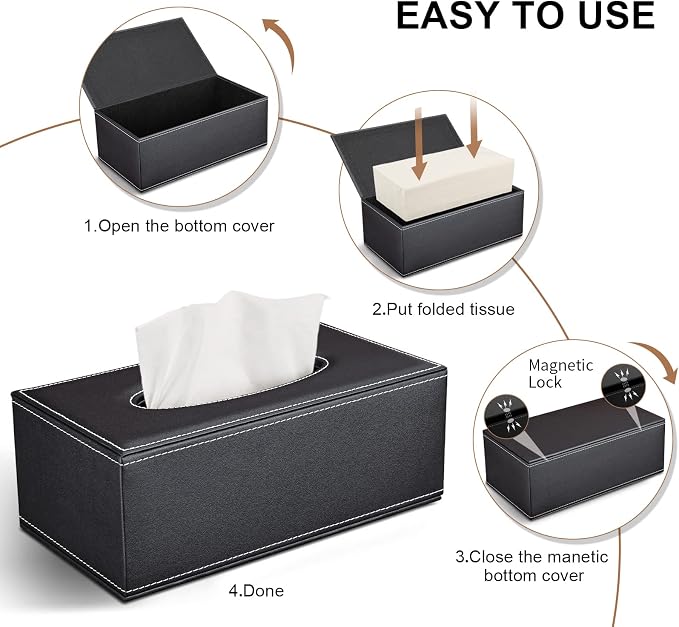 Tissue Box Cover Rectangular, PU Leather Tissue Box Holder - Image 5